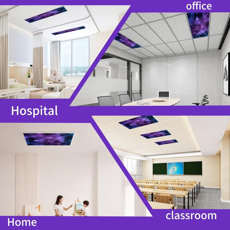 Torixqi 2pcs Fluorescent Light Covers - Light Covers for Ceiling Lights Classroom, Magnetic Light Filters for Office, Hospitals, Home 4 x 2 Feet (purple nebula) - Image 5